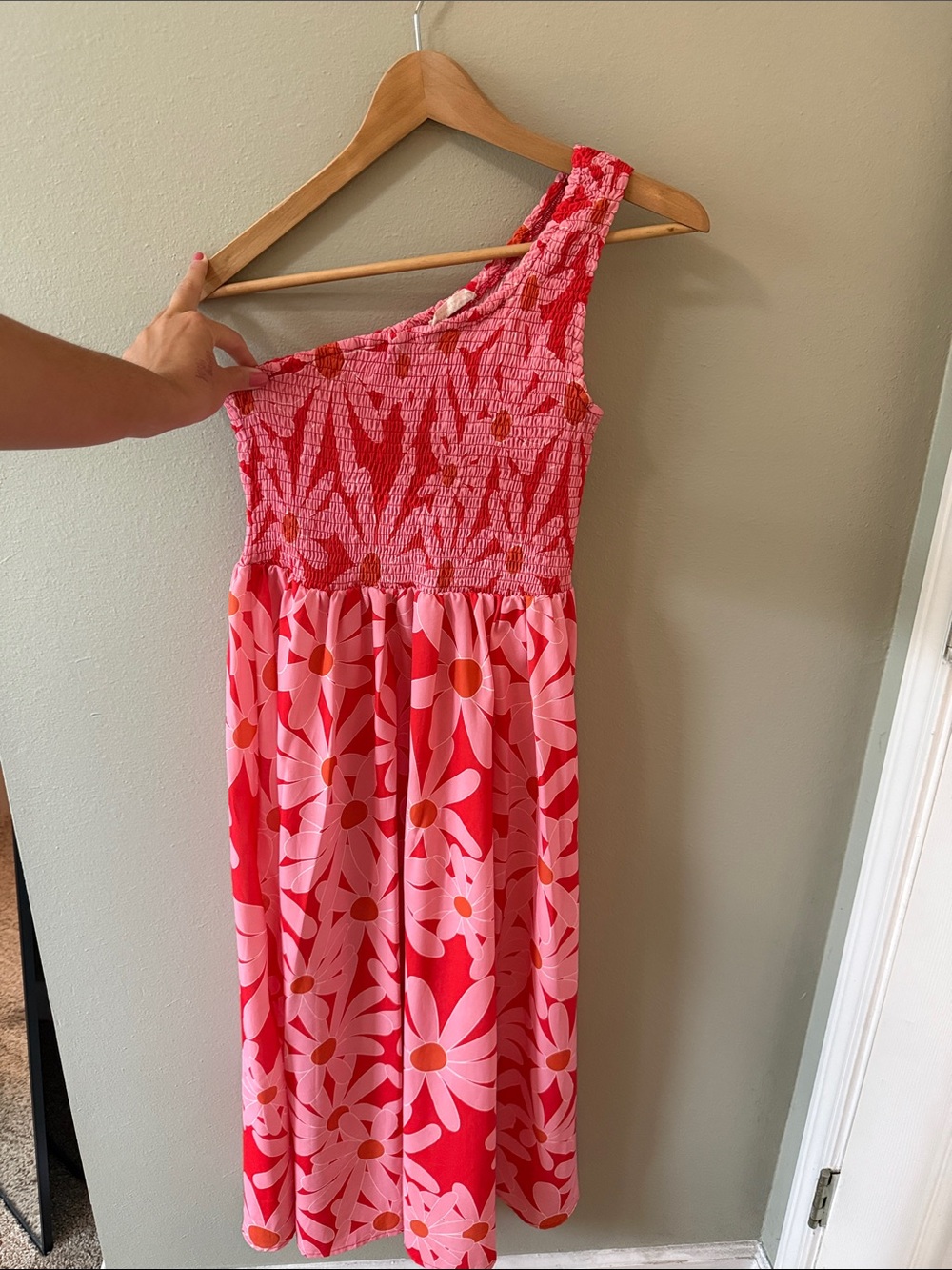 One-Shoulder Pink & Red Floral Women’s Dress
